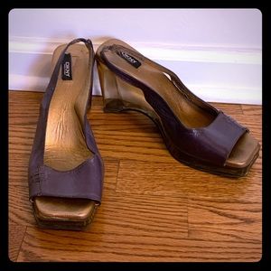 DKNY Acrylic Eggplant Wedge Peep-toe Heels UNIQUE Clear Lucite Transparent